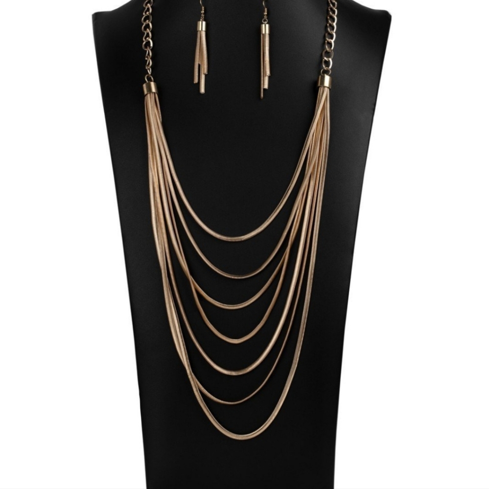 Commanding Zi Collection Gold Necklace Set Long Fashion Jewerly Paparazzi